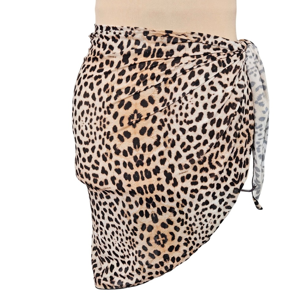 Romwe Womens Small Leopard Print Sarong Wrap Skirt Asymmetrical Beach Cover Up